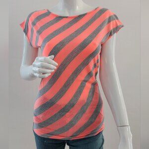 Women Short Sleeve Open Back Striped Small Shirt